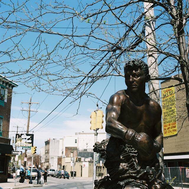 Joey Giardello statue on East Passyunk Avenue. Shot on medium format analog film using a Hasselblad 500C/M.